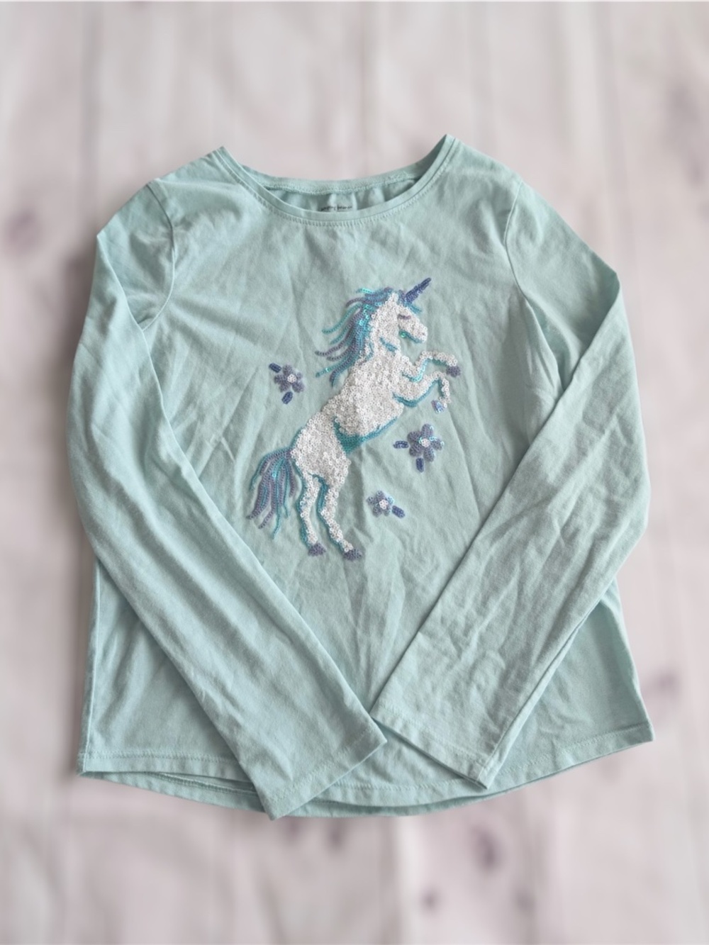 Girl's Jumping Beans Kohl's Unicorn Tee Sequin Size 8 Mint Green Long Sleeve